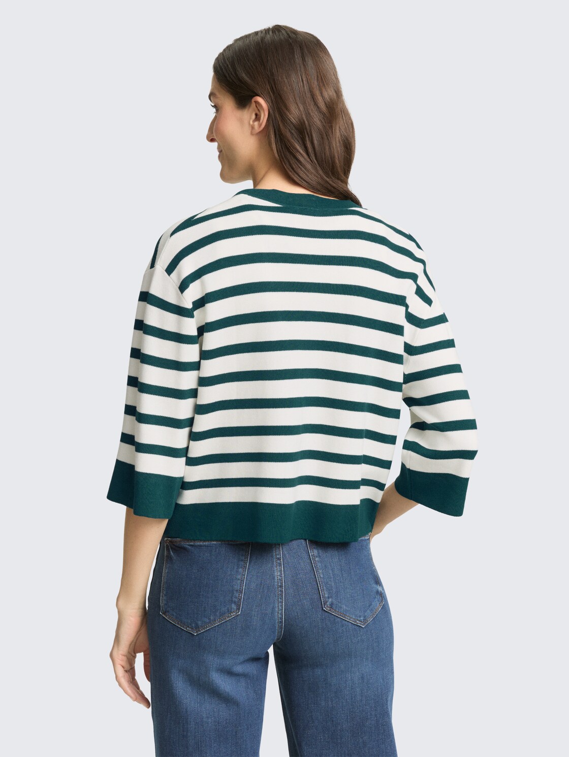Loose Fit Cardigan mit Streifenmuster - white green knit stripe