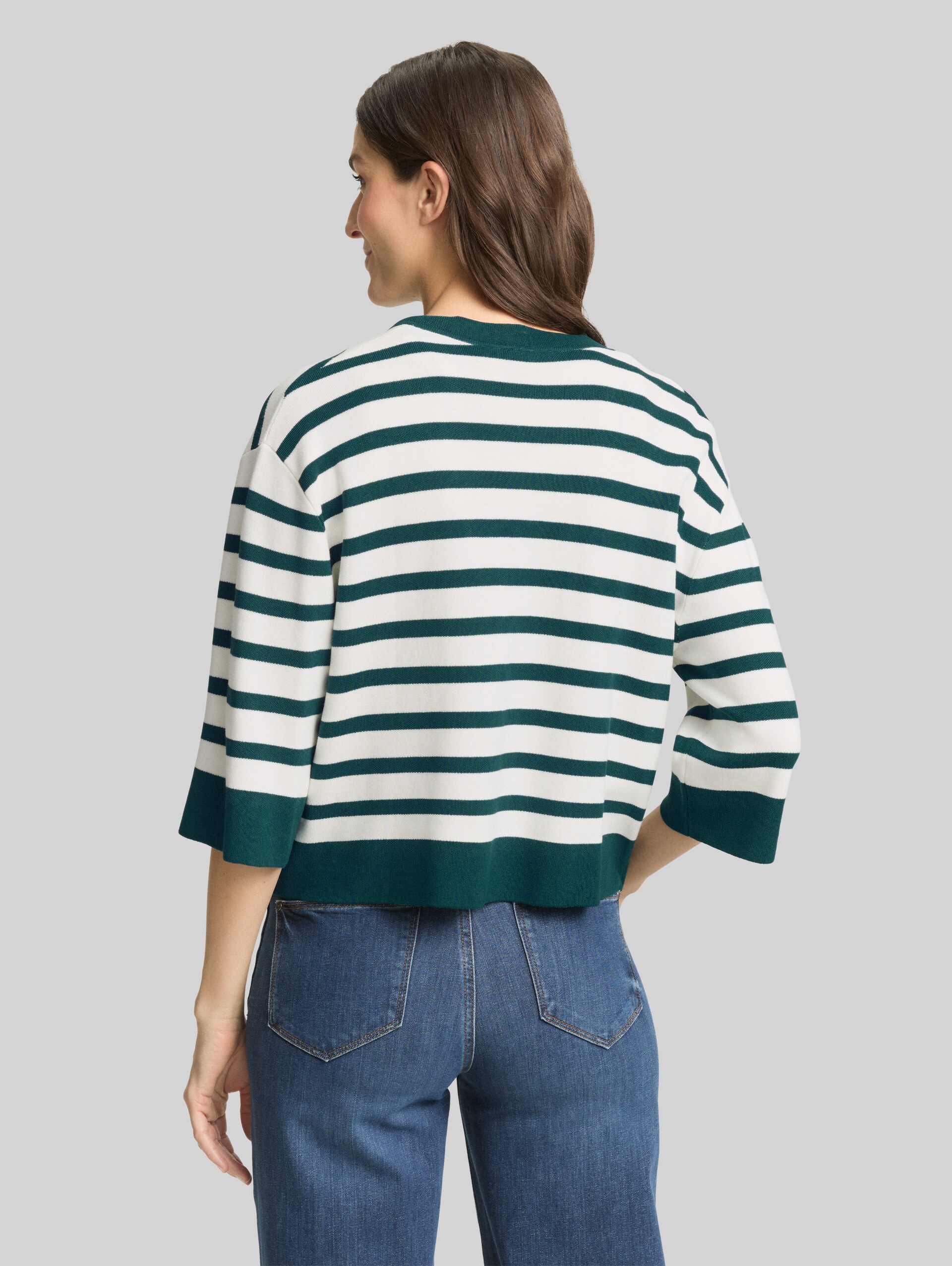 Loose fit cardigan with striped pattern - white green knit stripe