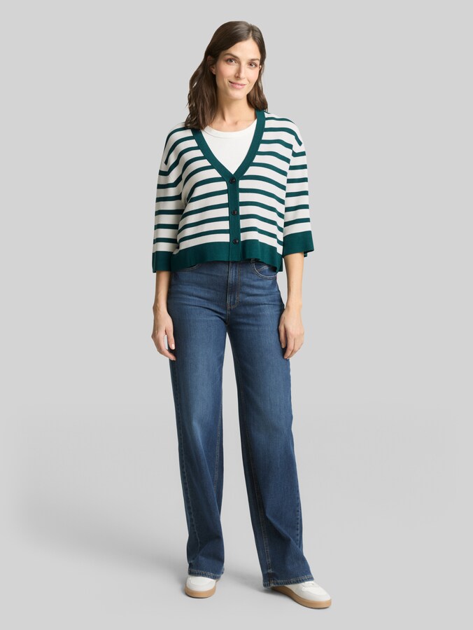 Loose Fit Cardigan mit Streifenmuster von Women, white green knit stripe