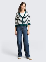 Loose Fit Cardigan mit Streifenmuster - white green knit stripe - Model-Vorderansicht