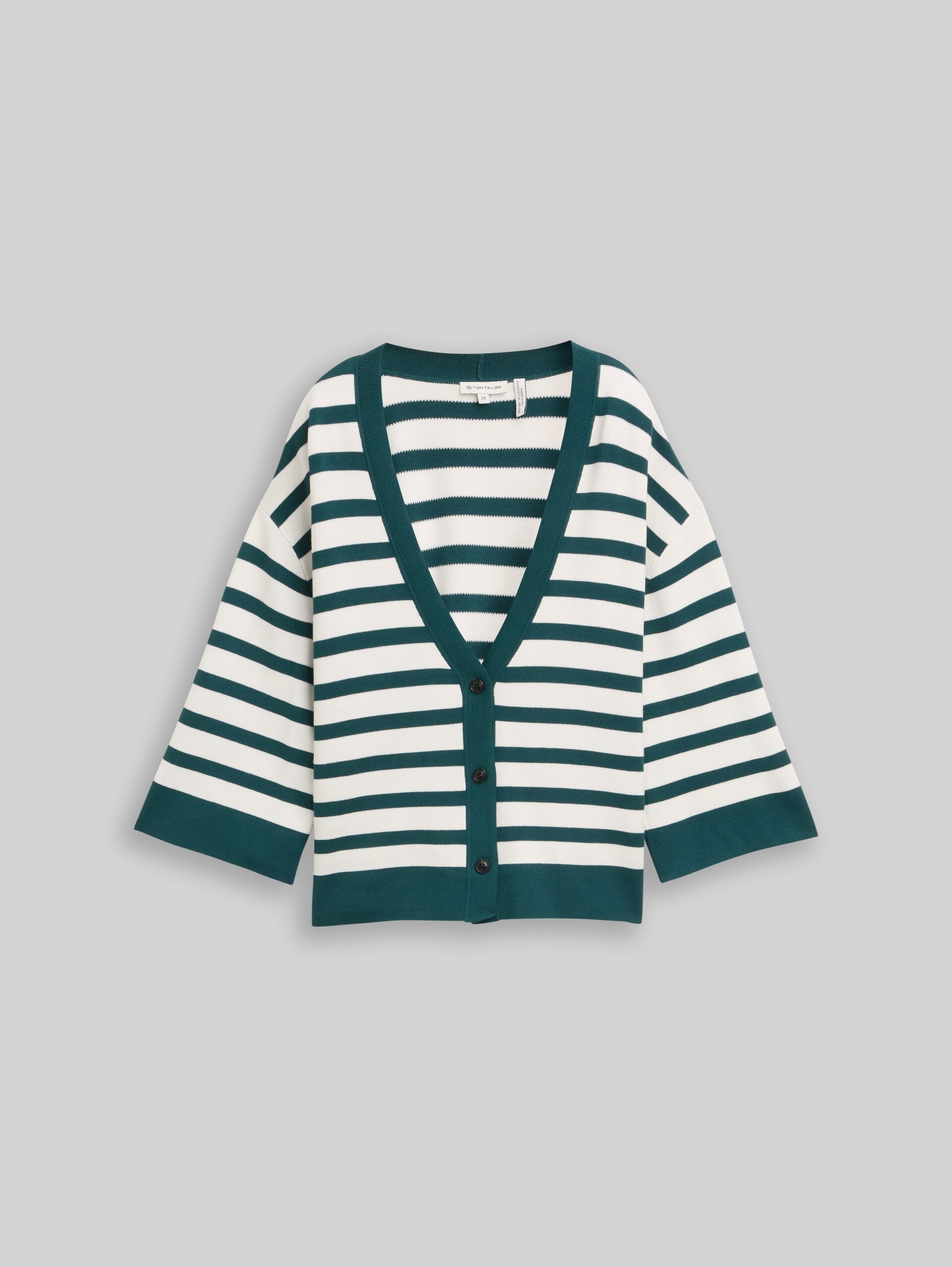 Loose fit cardigan with striped pattern - white green knit stripe