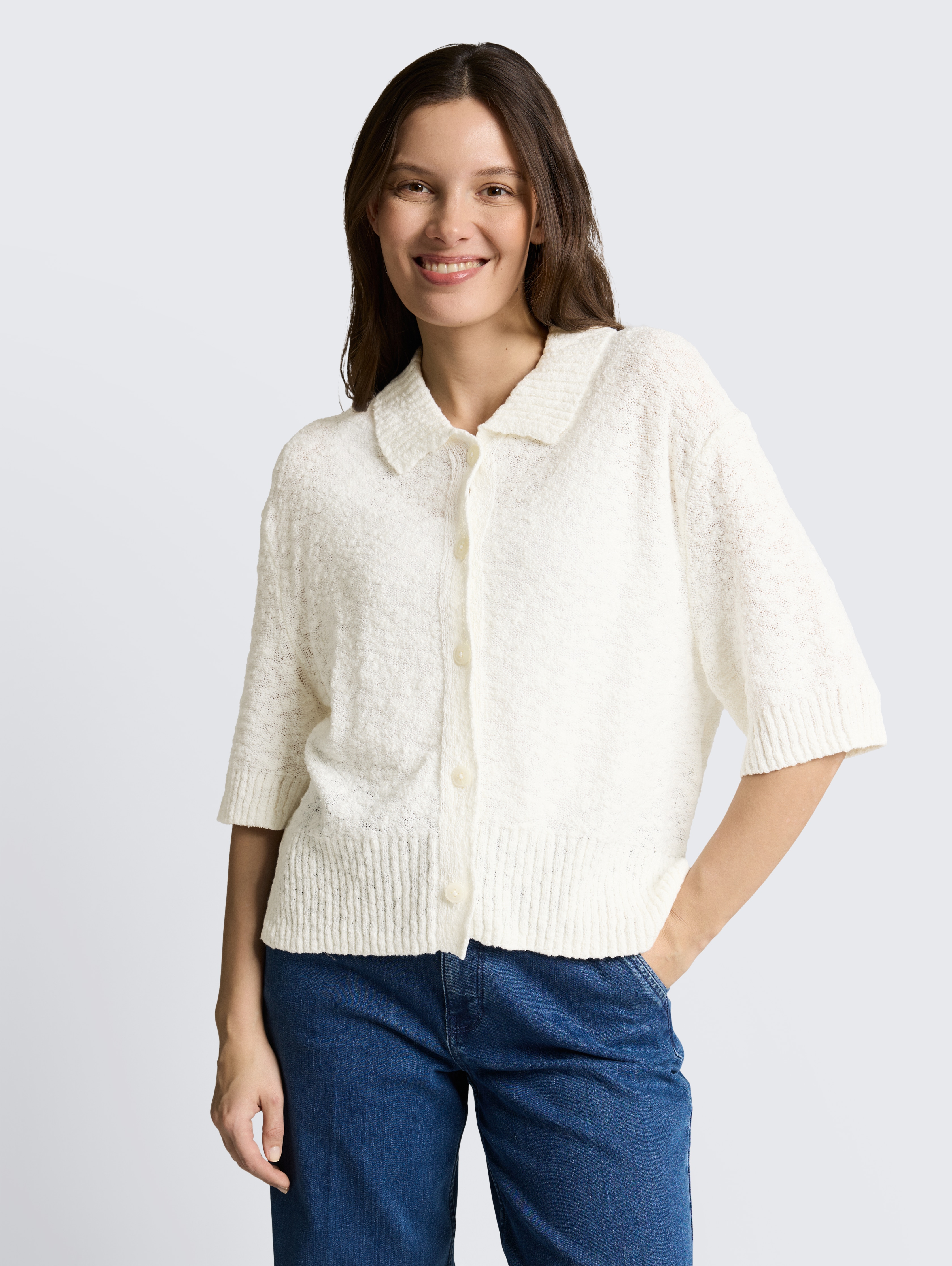 Loose Fit Bouclé Cardigan mit Kragen von Women, Whisper White