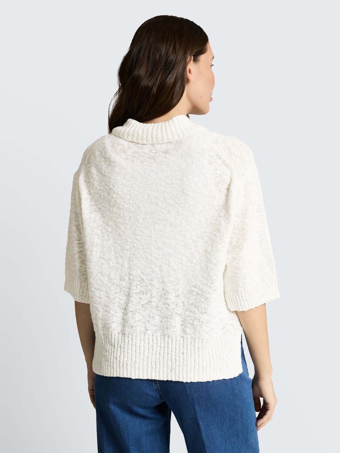 Loose Fit Bouclé Cardigan mit Kragen - Whisper White