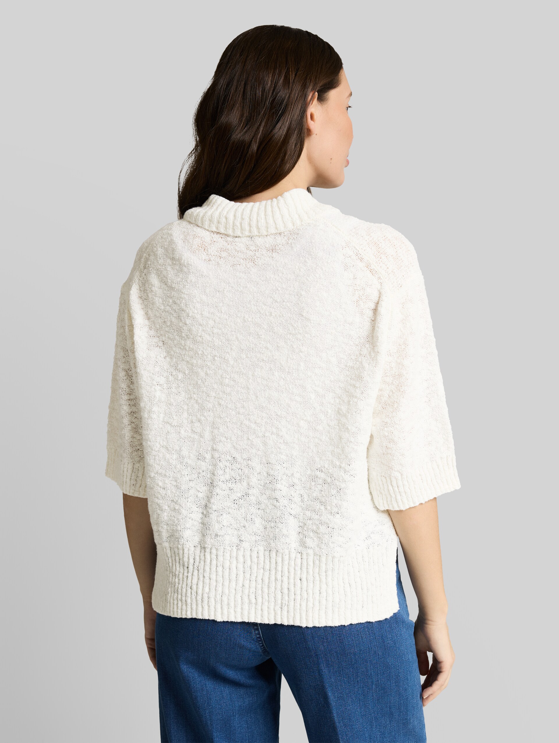 Loose fit bouclé cardigan with collar - Whisper White