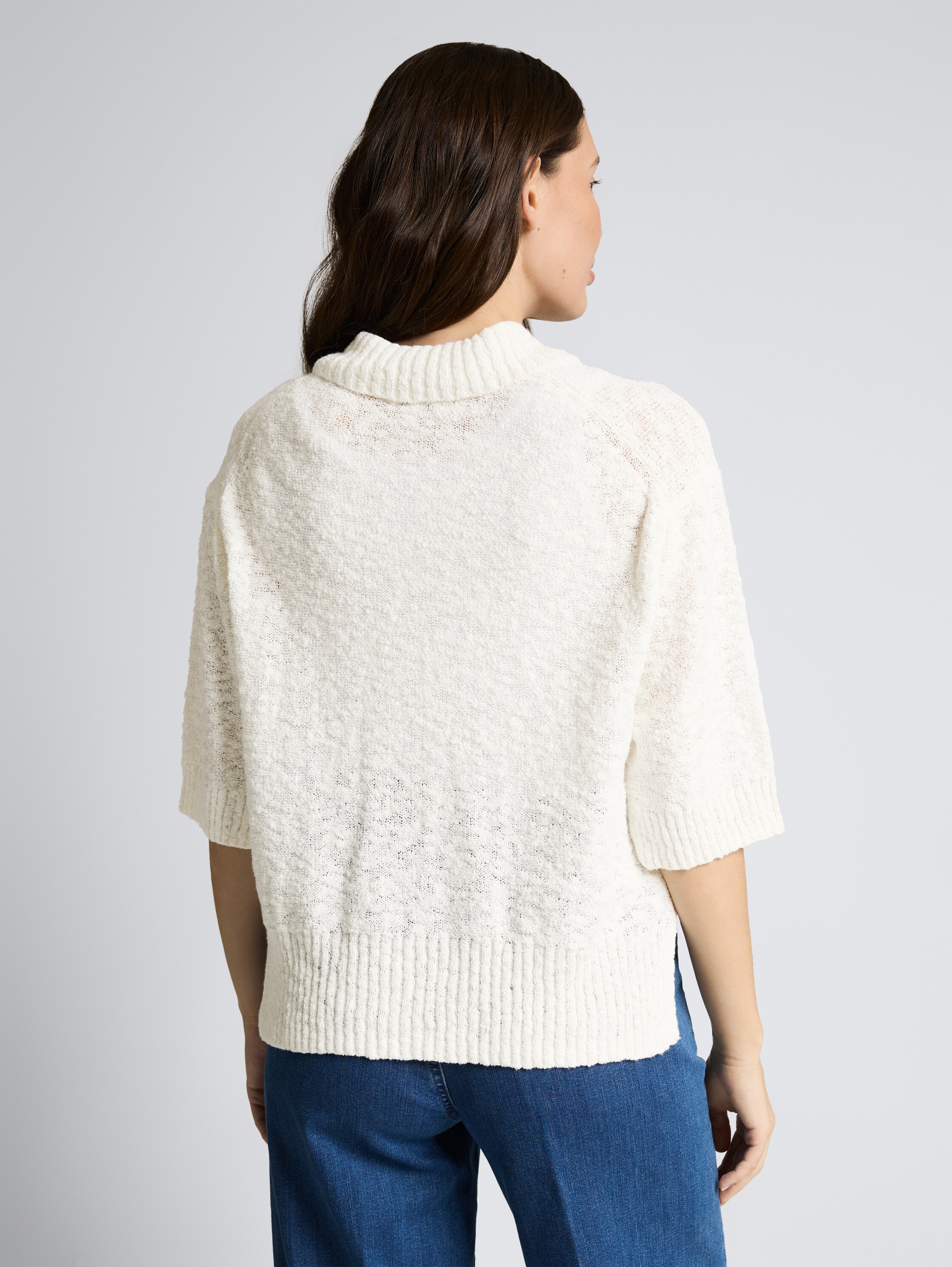 Loose Fit Bouclé Cardigan mit Kragen - Whisper White