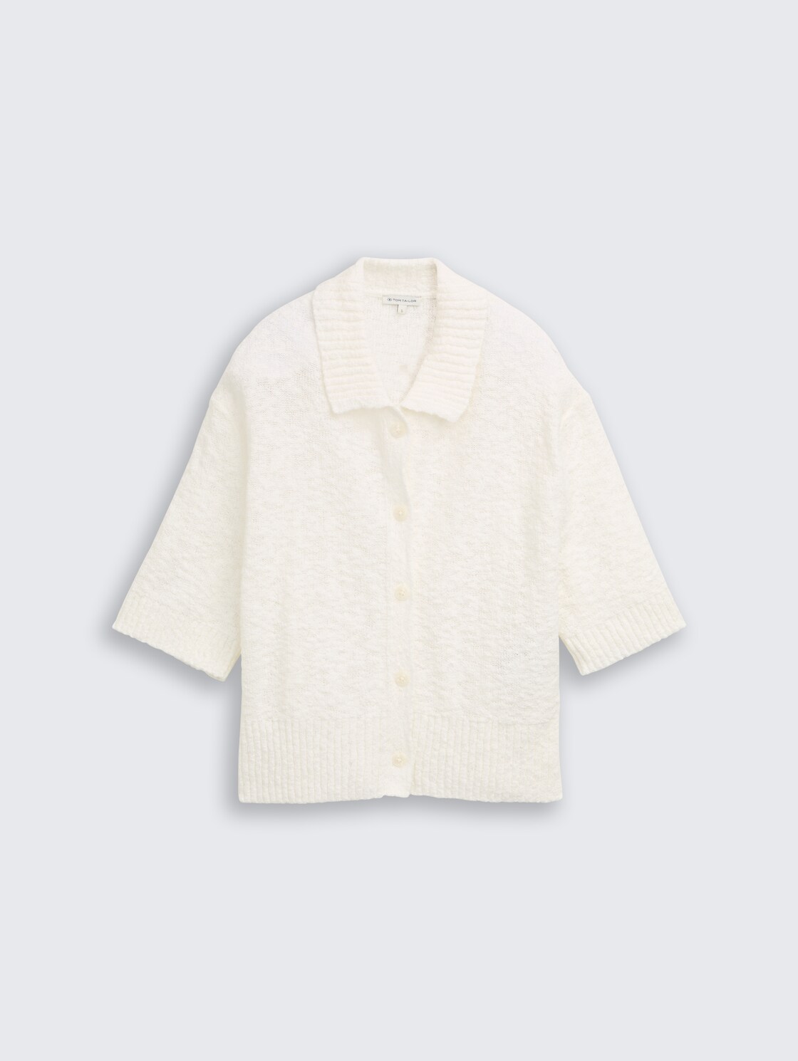 Loose Fit Bouclé Cardigan mit Kragen - Whisper White