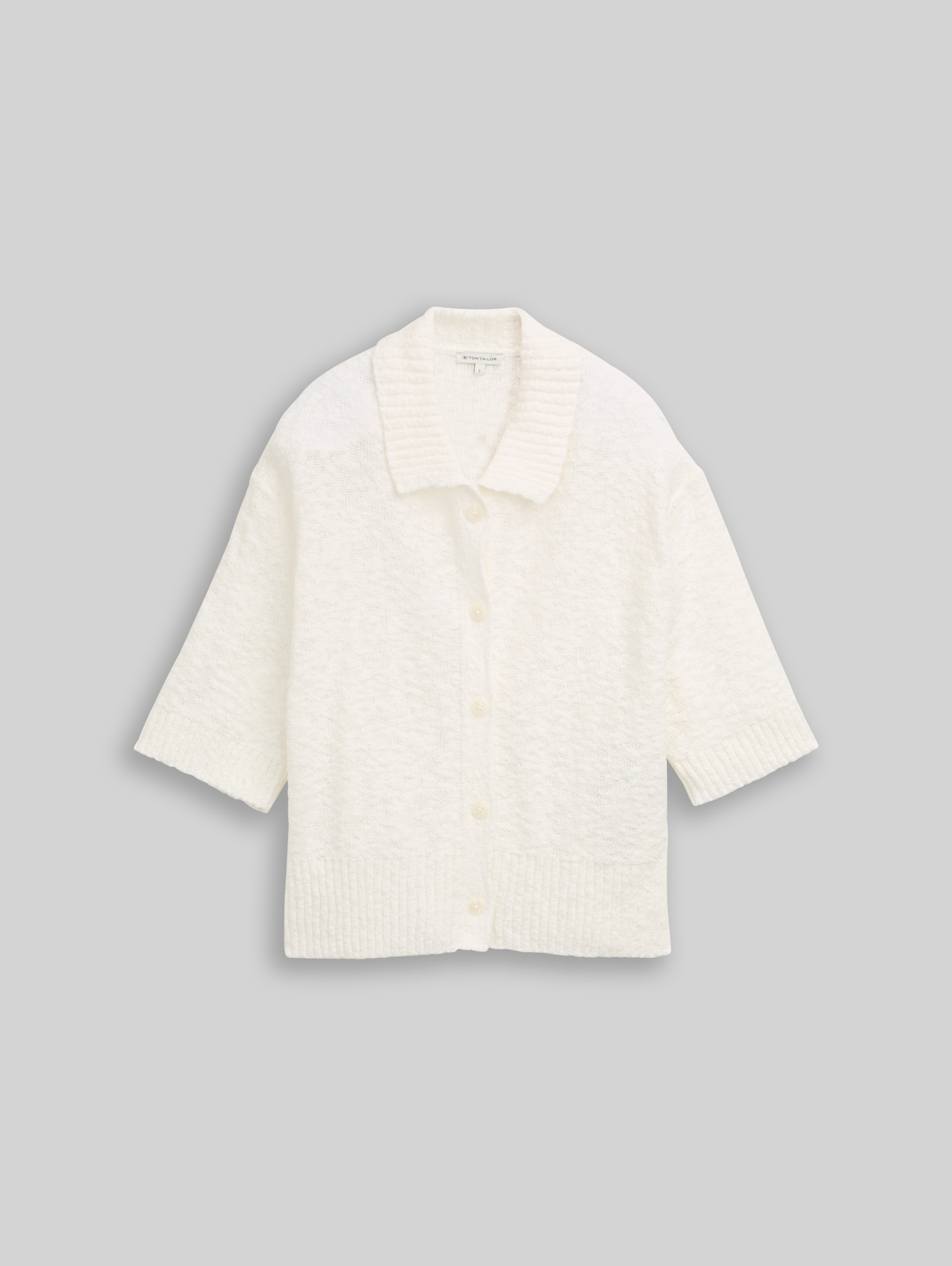 Loose fit bouclé cardigan with collar - Whisper White