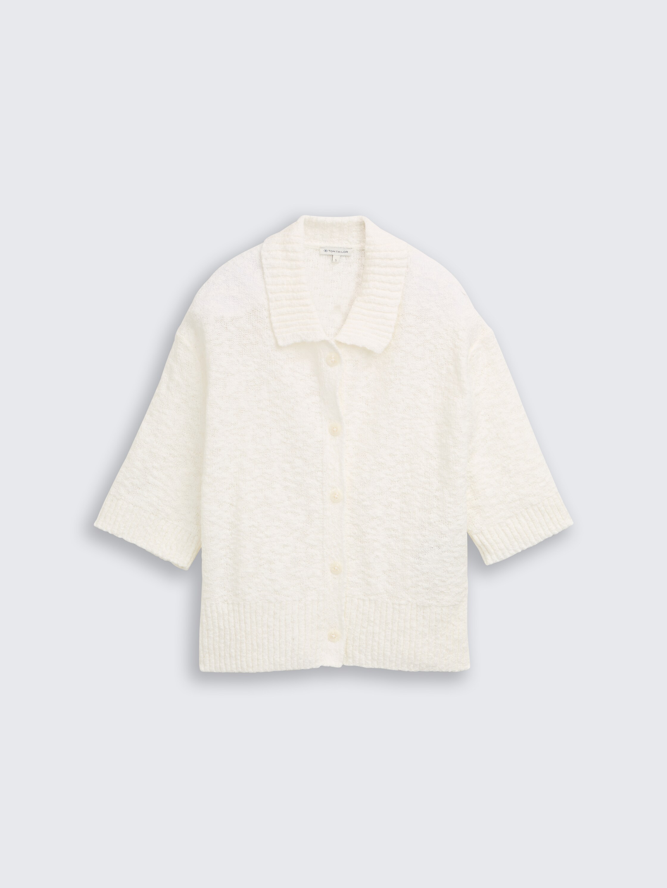 Loose Fit Bouclé Cardigan mit Kragen - Whisper White