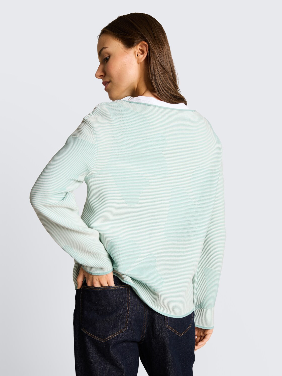 Strickpullover aus Baumwolle - mint ginko structure stripe