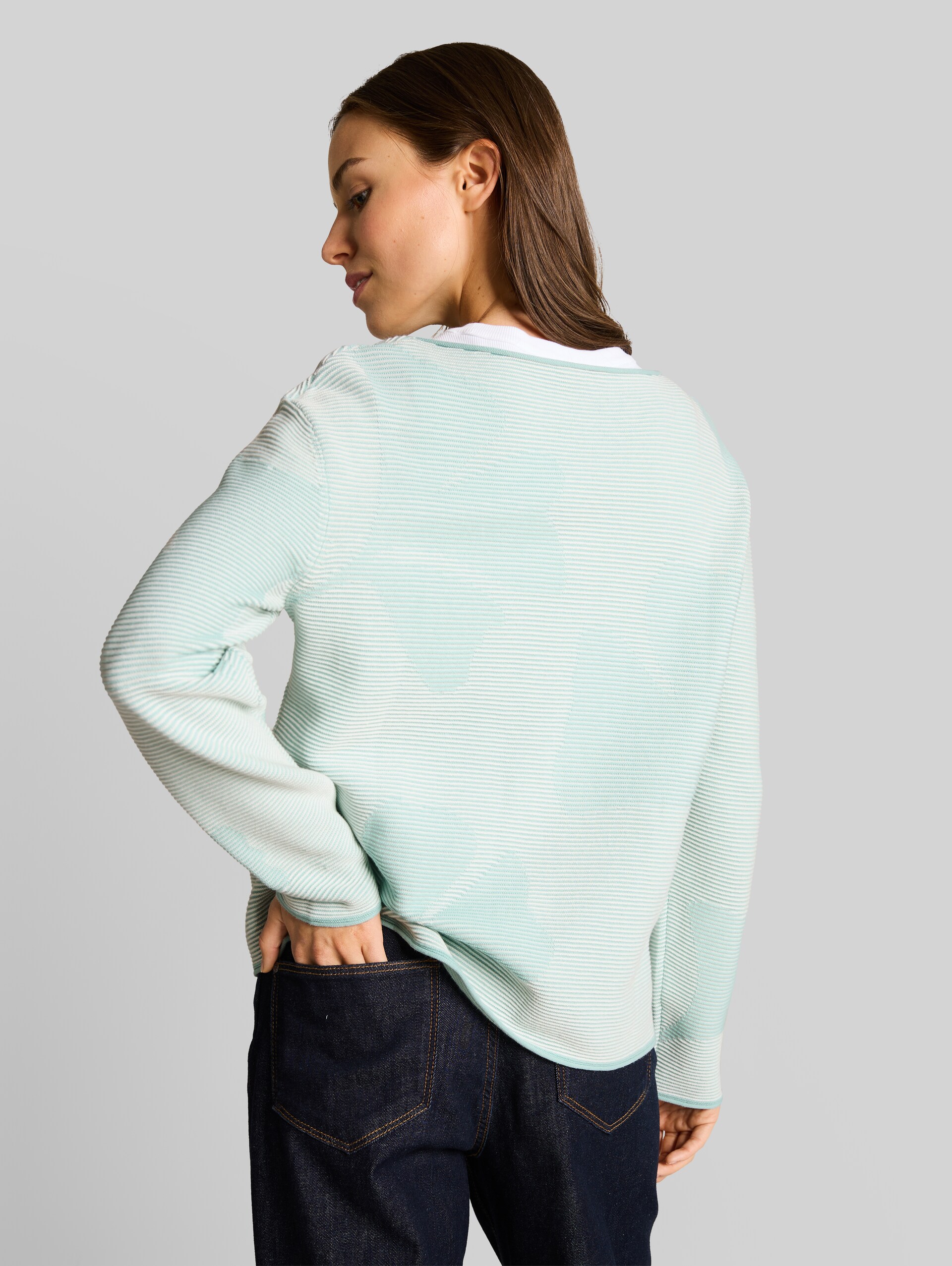 Cotton knit jumper - mint ginko structure stripe