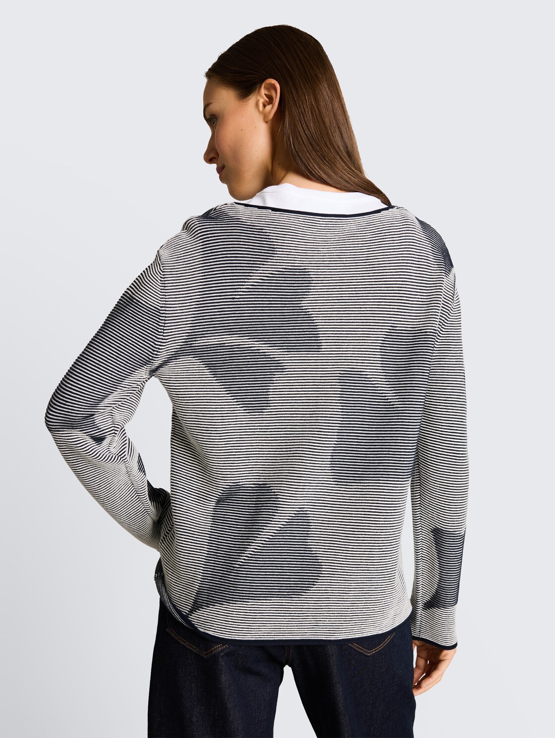 Strickpullover aus Baumwolle - navy ginko structure stripe