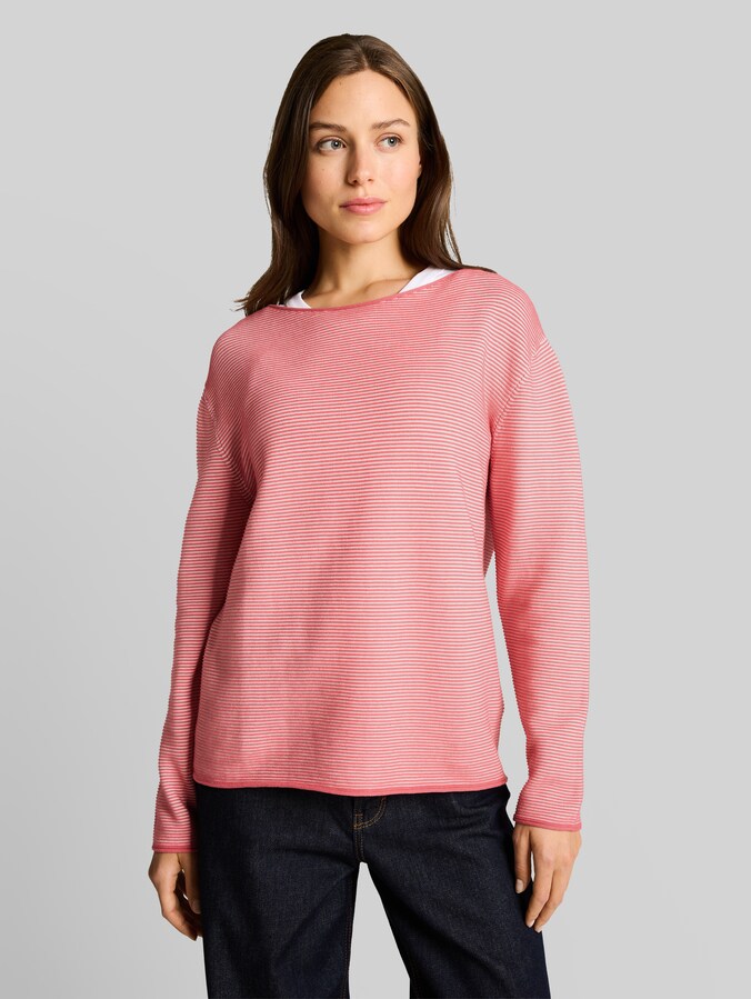 Strickpullover aus Baumwolle von Women, coral white structure stripe