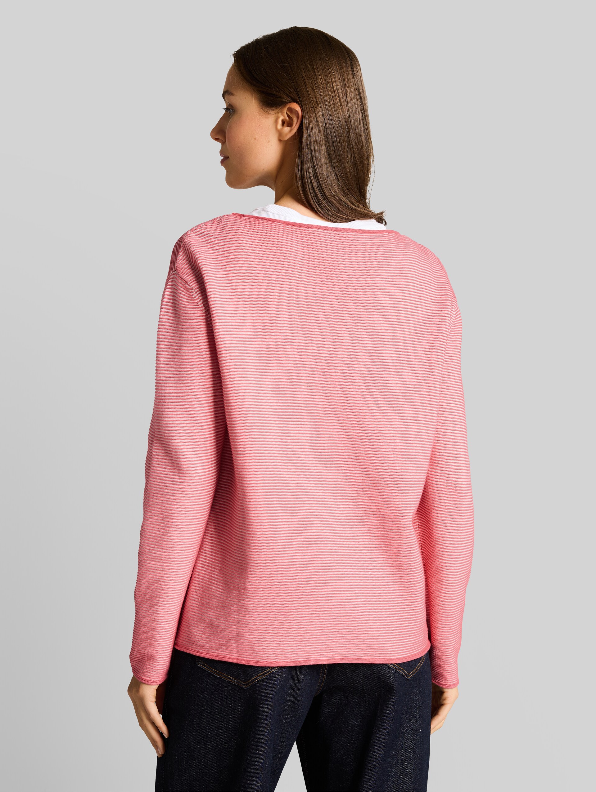 Strickpullover aus Baumwolle - coral white structure stripe
