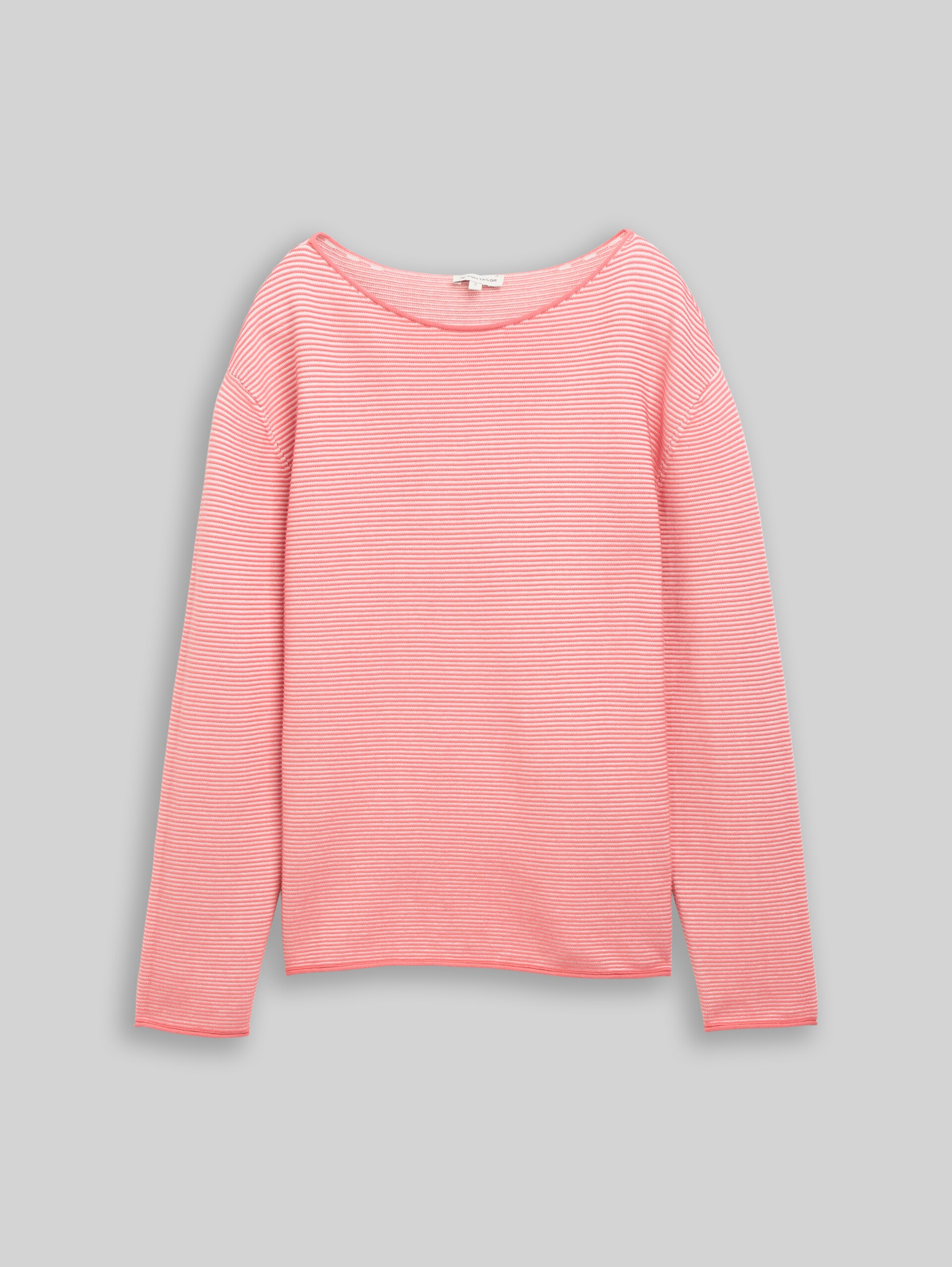 Strickpullover aus Baumwolle - coral white structure stripe