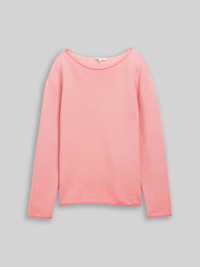 Gebreide trui van katoen door Women, coral white structure stripe