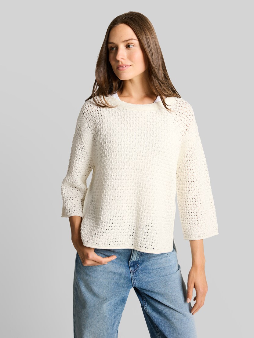 Loose fit gebreide trui met gaatjespatroon door Women, Whisper White