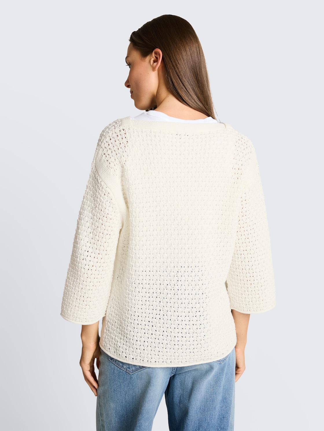 Loose Fit Strickpullover mit Lochmuster - Whisper White