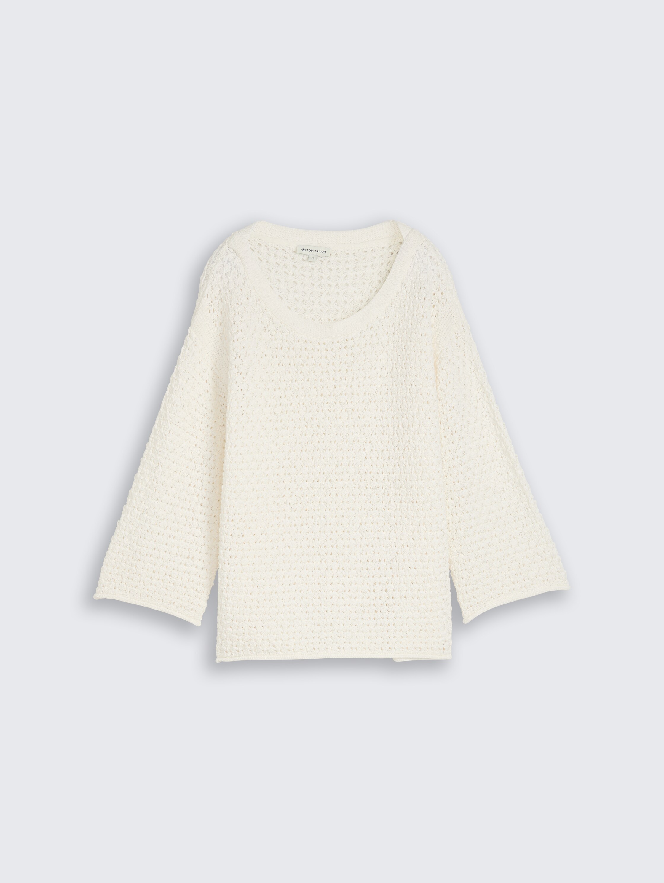 Loose fit knitted jumper with eyelet pattern - whisper_white - 