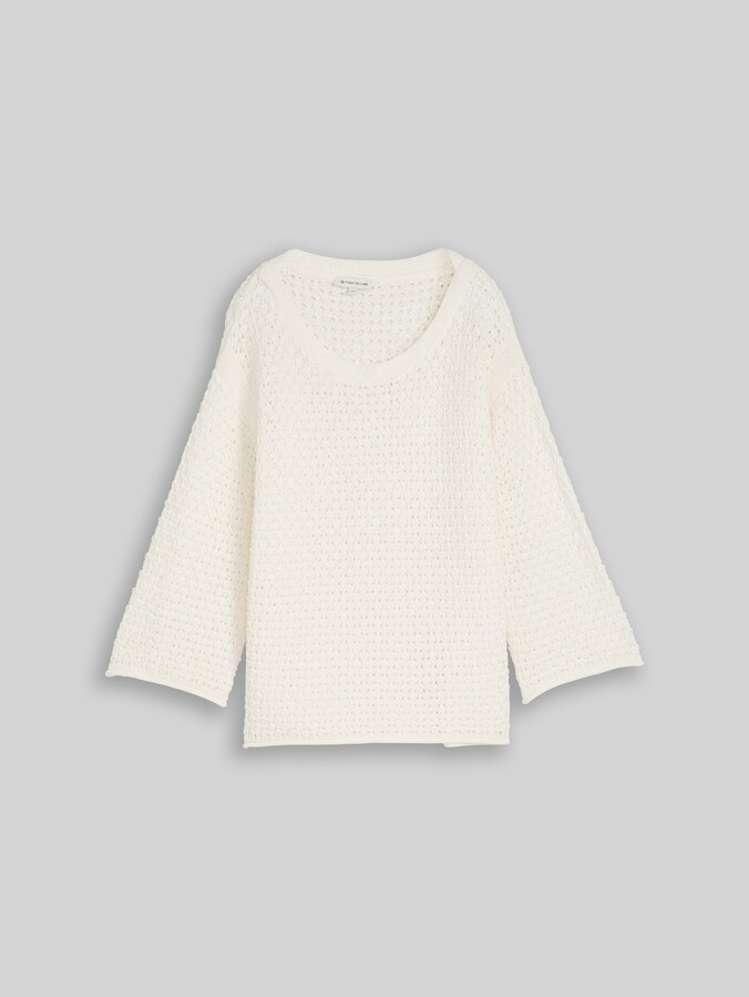 Loose Fit Strickpullover mit Lochmuster von Women, Whisper White
