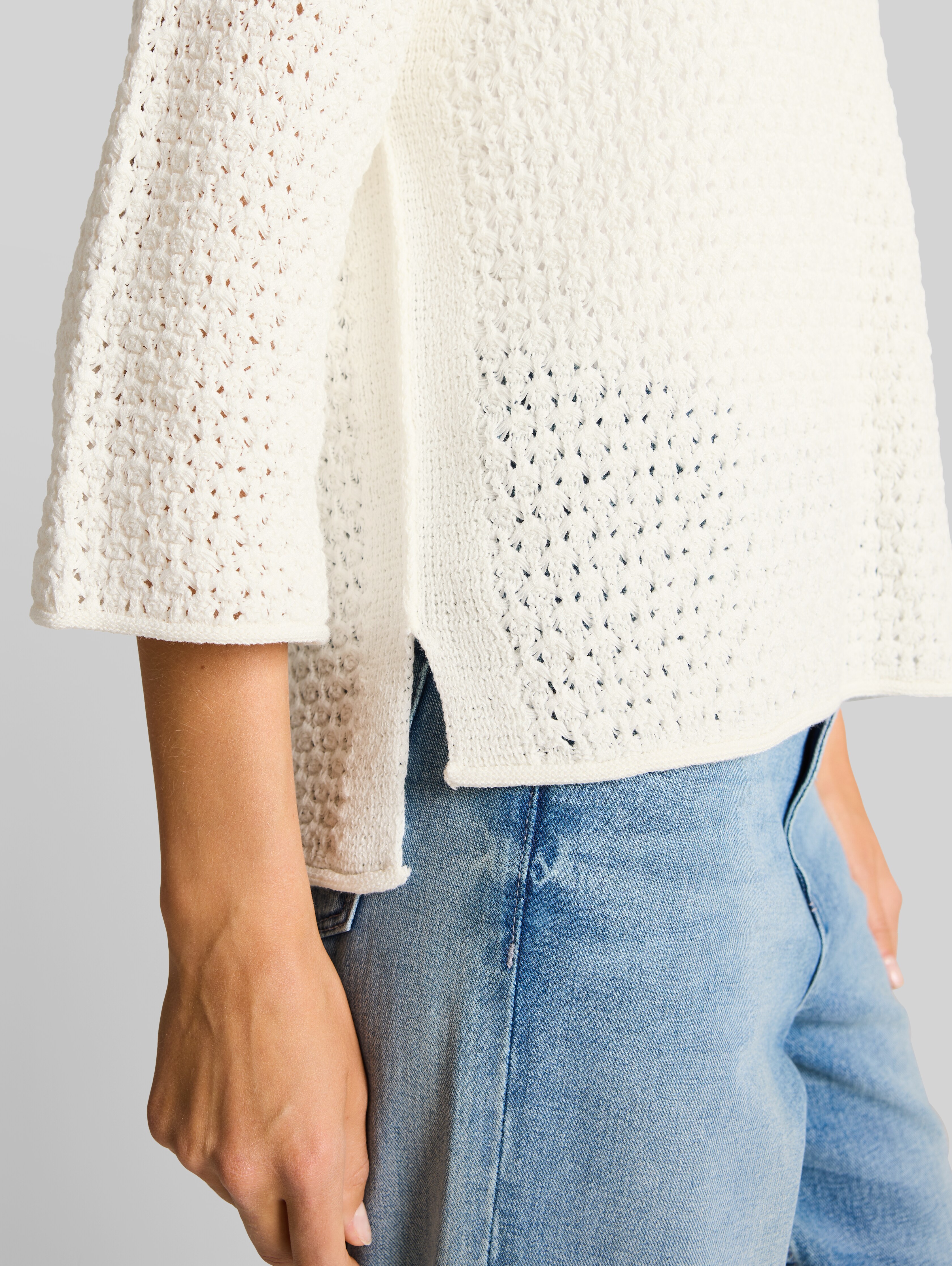 Loose fit knitted jumper with eyelet pattern in white by Tom Tailor