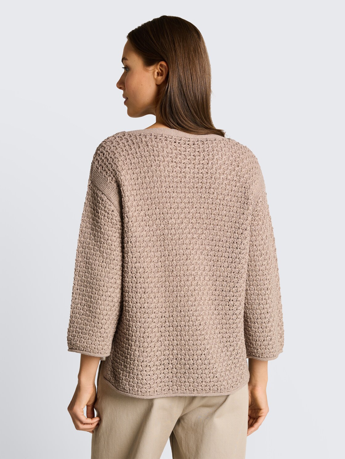 Loose Fit Strickpullover mit Lochmuster - soft taupe grey