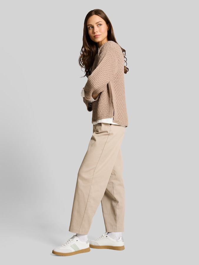 Loose fit gebreide trui met gaatjespatroon door Women, soft taupe grey
