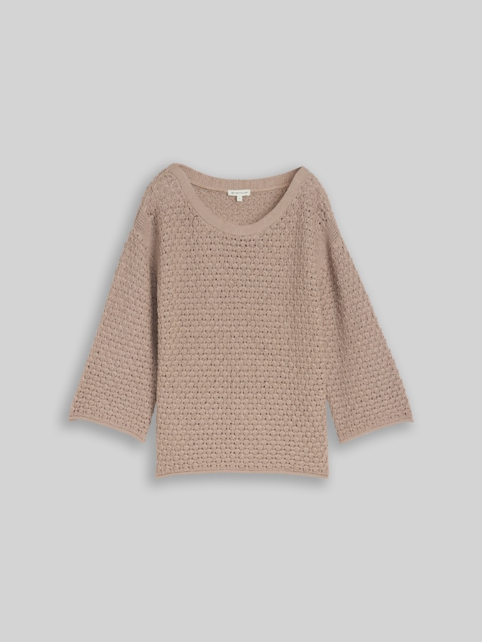 Loose fit knitted jumper with eyelet pattern by Women, soft taupe grey