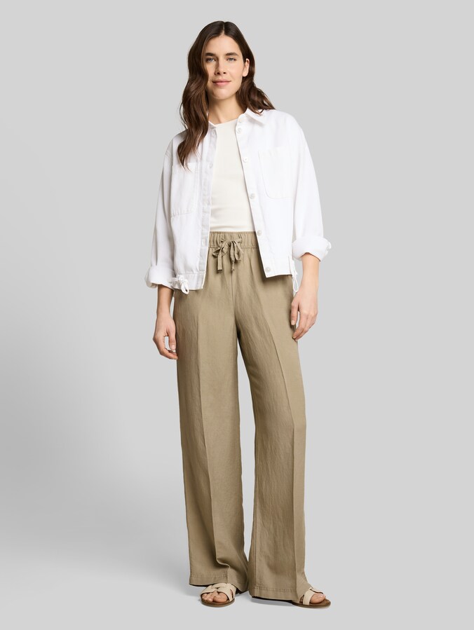Loose Fit Hose mit Leinenanteil von Women, Silver Olive
