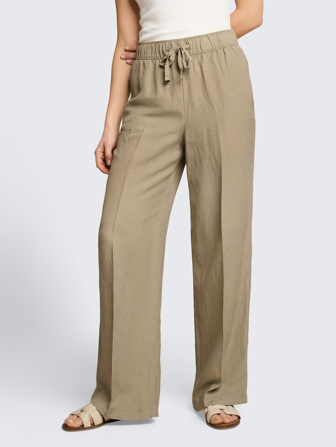 Loose Fit Hose mit Leinenanteil von Women, Silver Olive