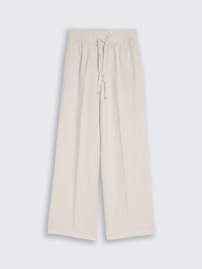 Loose Fit Hose mit Leinenanteil von Women, taupe white irregular stripe