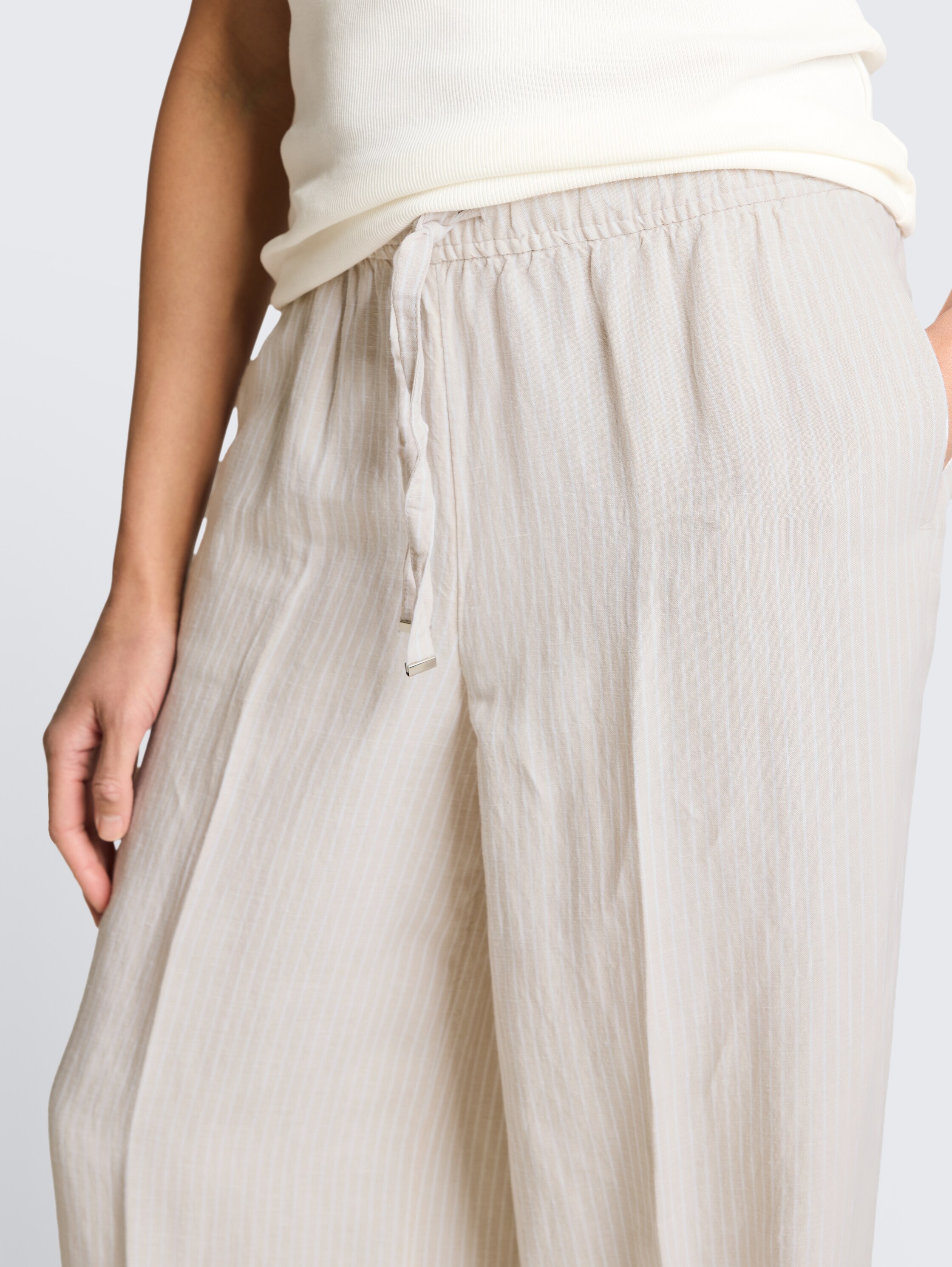 Loose-fit trousers with linen blend - taupe_white_irregular_stripe - 