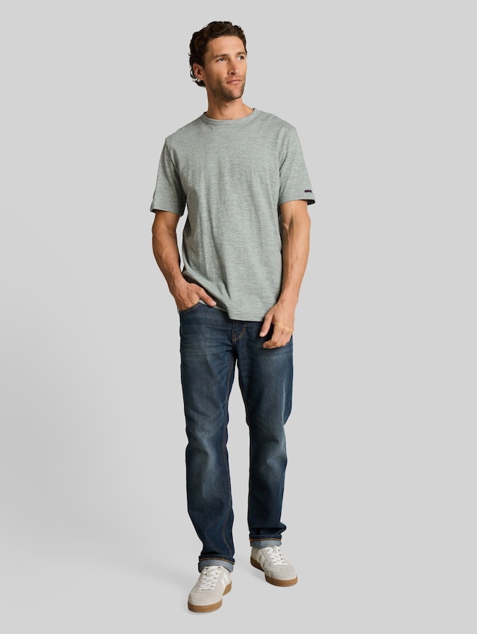 t-shirt in a melange look by Men, green navy injected