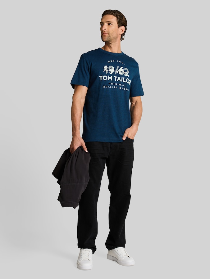 T-shirt met logo-opdruk door Men, navy blue petrol injected
