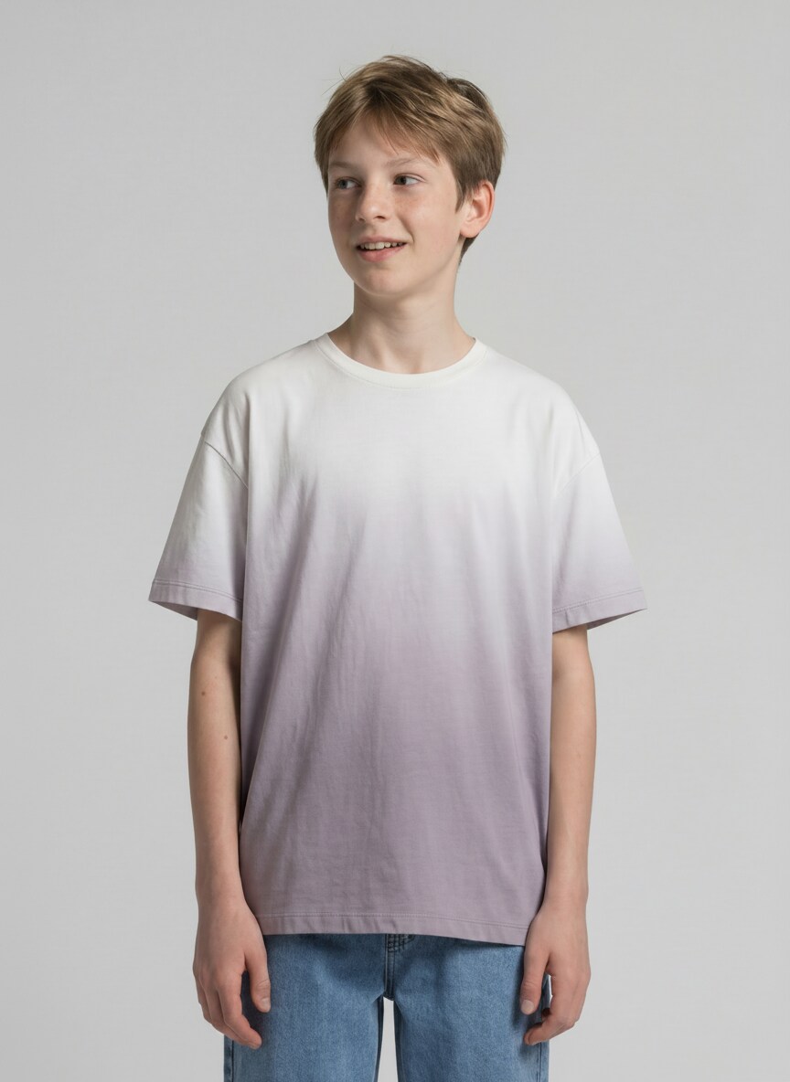 Oversized T-shirt with back print - grey faded design - Neckline model front view