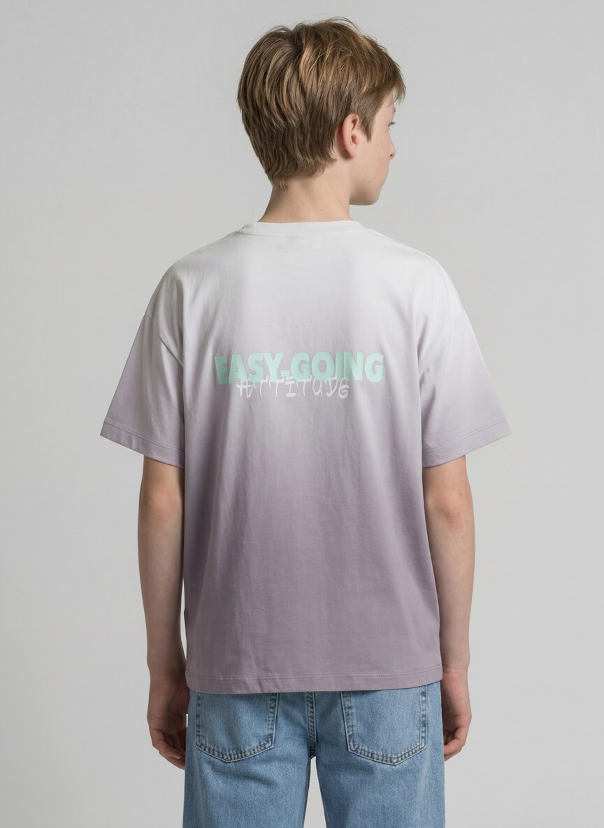 Oversized T-shirt with back print - grey faded design - Neckline model-back view