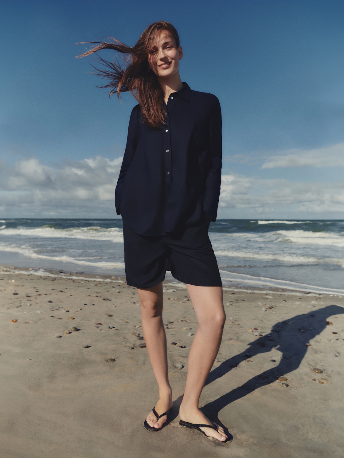 Oversize Hemdbluse mit Leinenanteil - sky captain blue