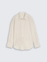 Oversize Hemdbluse mit Leinenanteil - taupe white irregular stripe - Vorder-Produkt-Ansicht