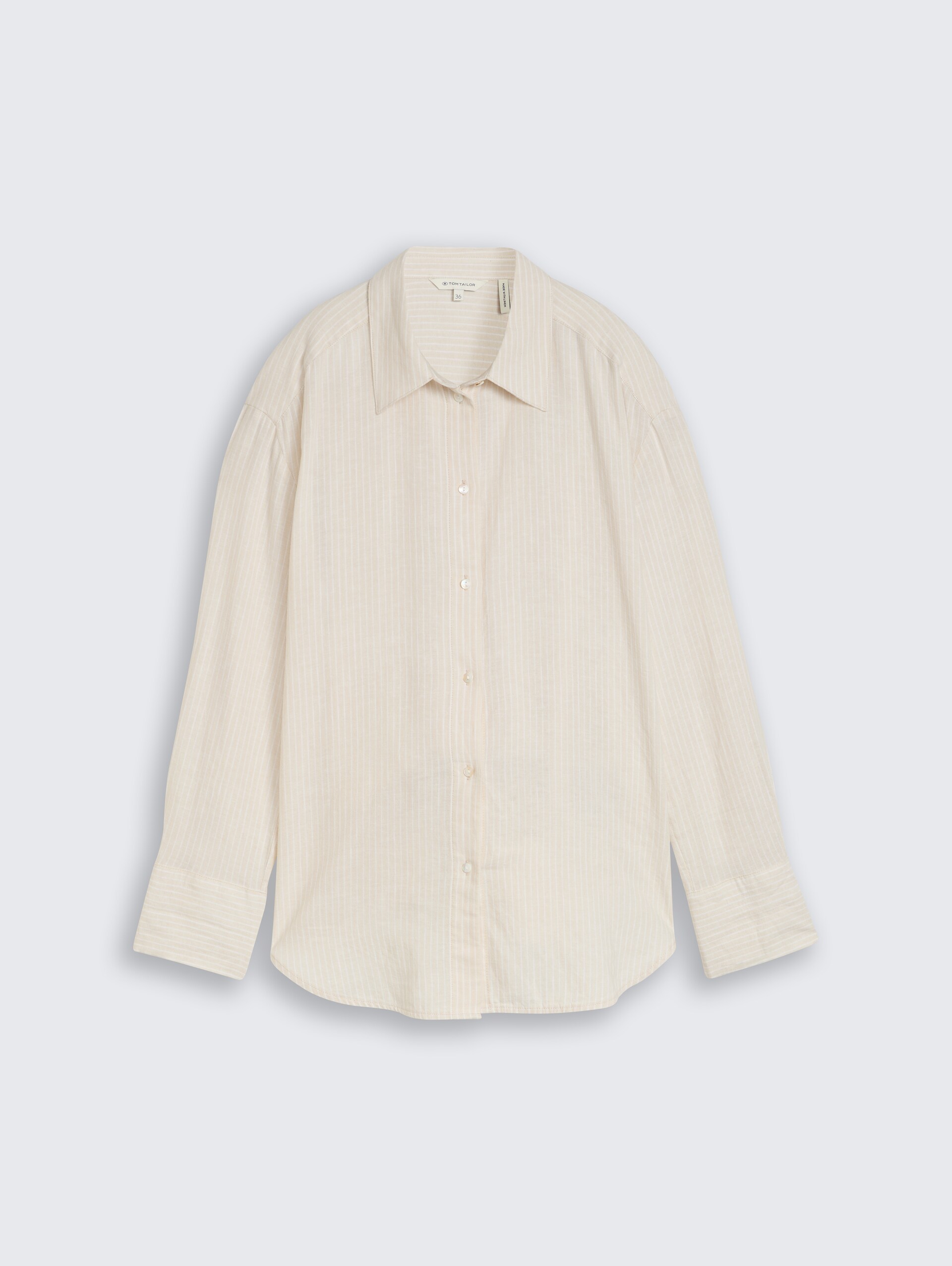 Oversize Hemdbluse mit Leinenanteil - taupe white irregular stripe - Vorder-Produkt-Ansicht