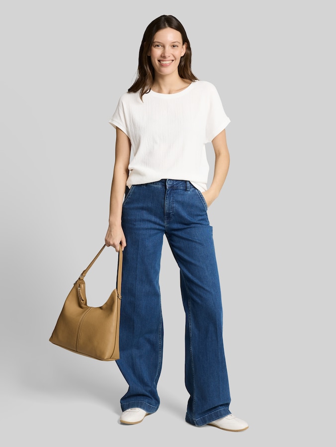 T-Shirt im Material-Mix von Women, Whisper White