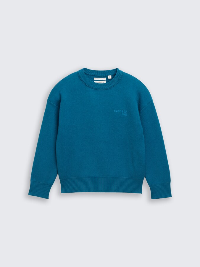 Oversized knitted jumper with print by Mini Boys, Dark Tile Green