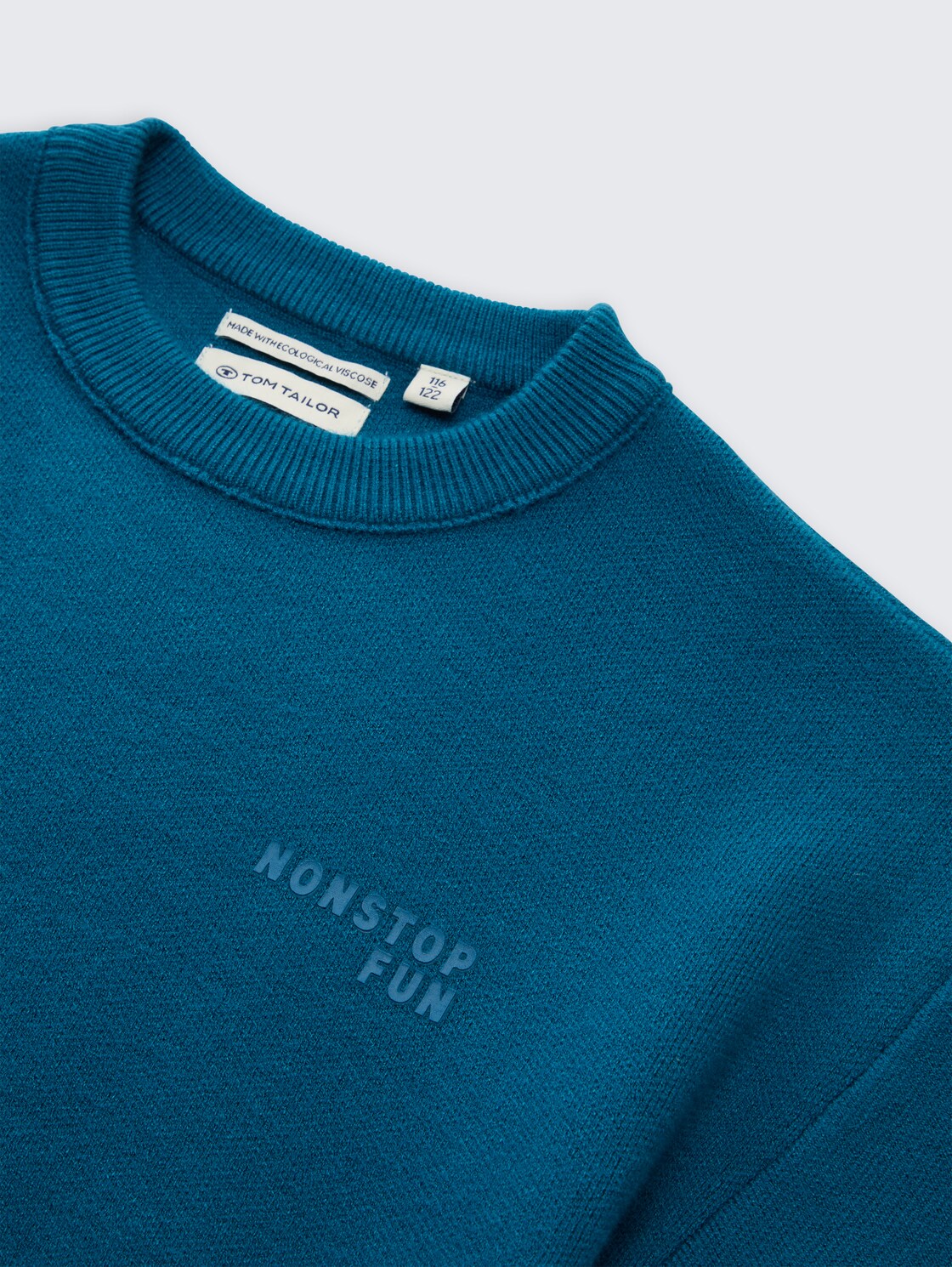 Oversize Strickpullover mit Print - Dark Tile Green - Detail-Model-Ansicht