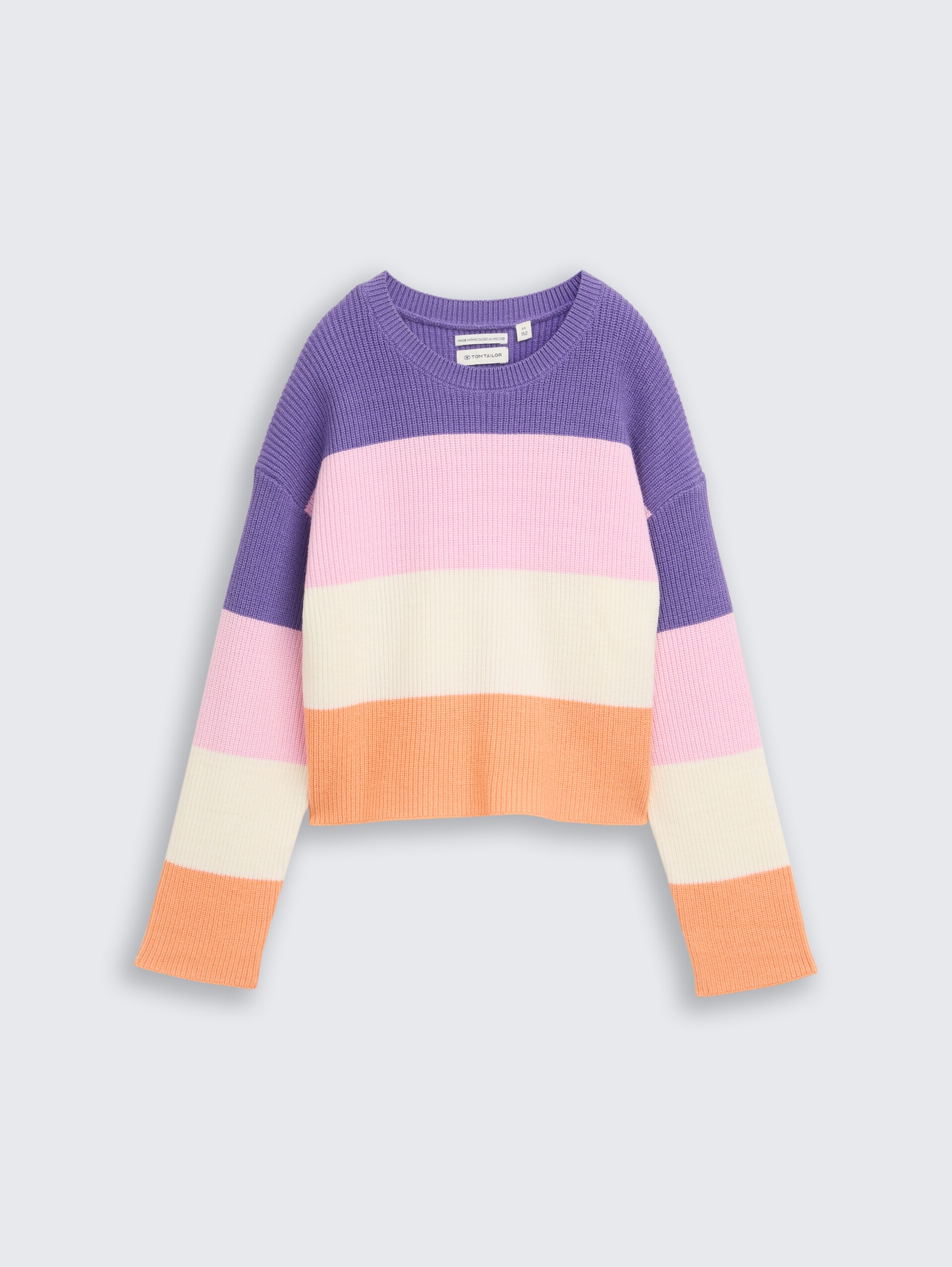 Cropped gebreide trui met colour blocking - big multicolor stripe