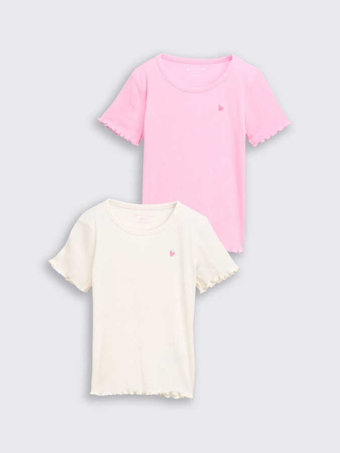 Geribbeld T-shirt in een set van 2 door Mini Girls, Wool White