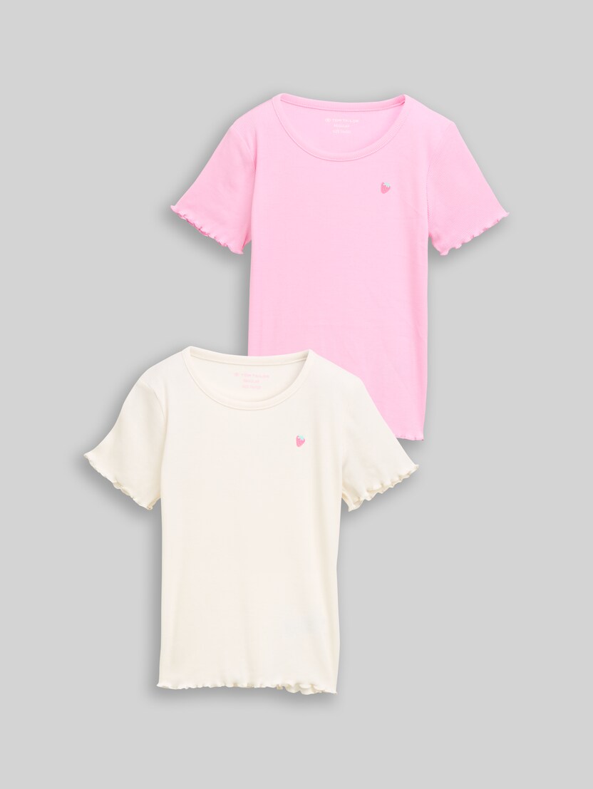 Geribbeld T-shirt in een set van 2 door Mini Girls, Wool White