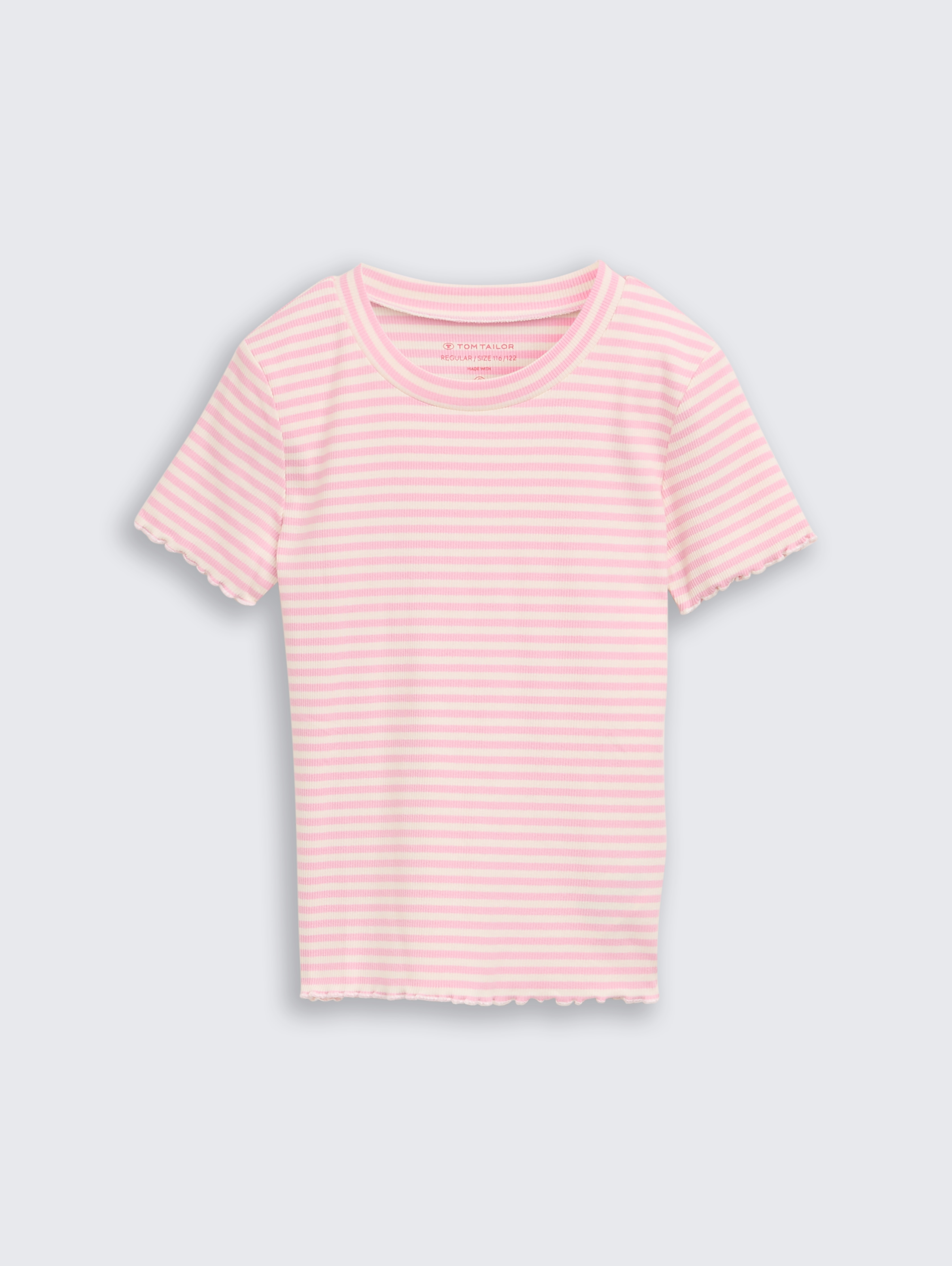 Cropped Ripp T-Shirt von Mini Girls, pink white stripe
