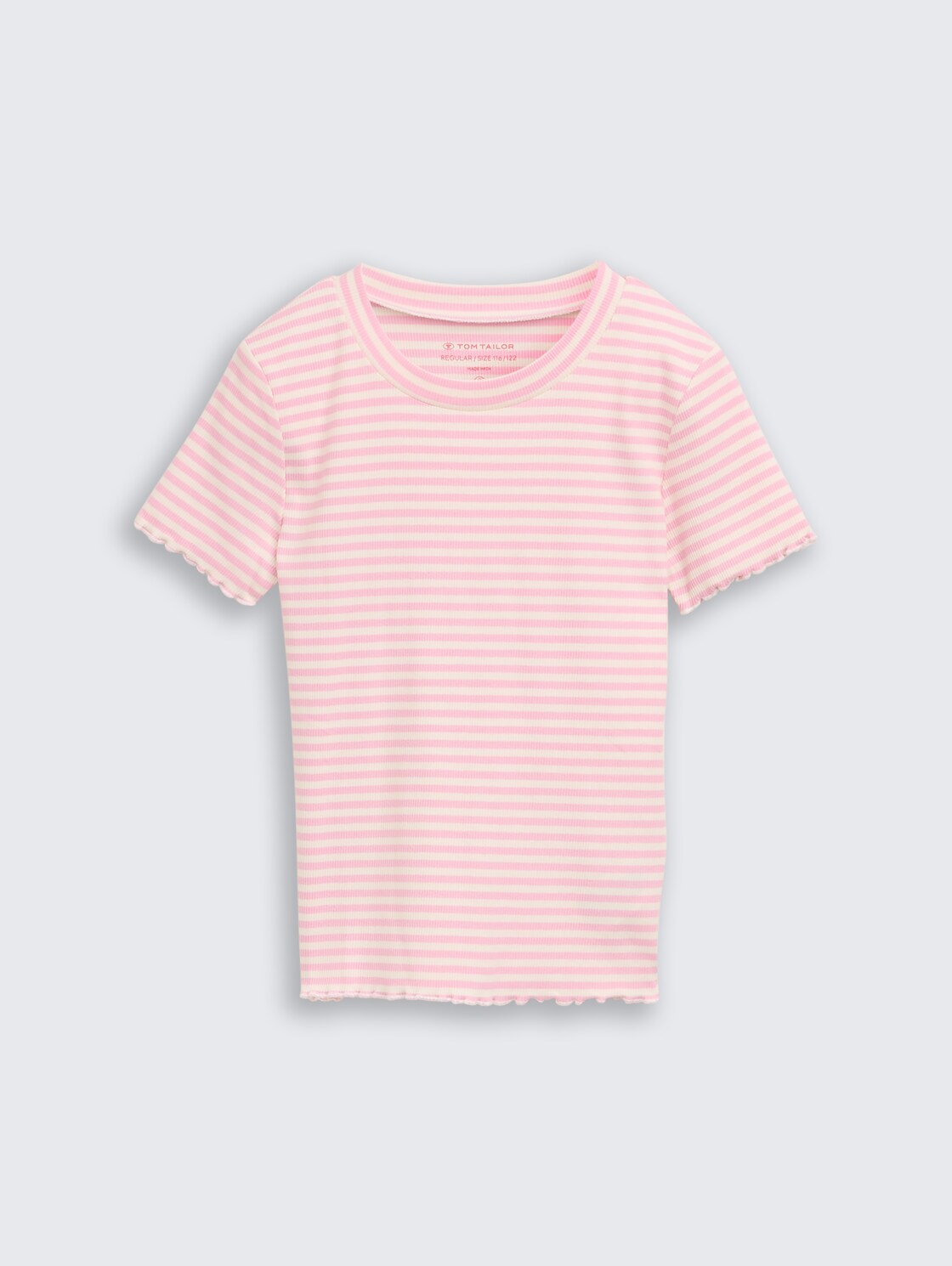 Cropped Ripp T-Shirt - pink white stripe - Vorder-Produkt-Ansicht