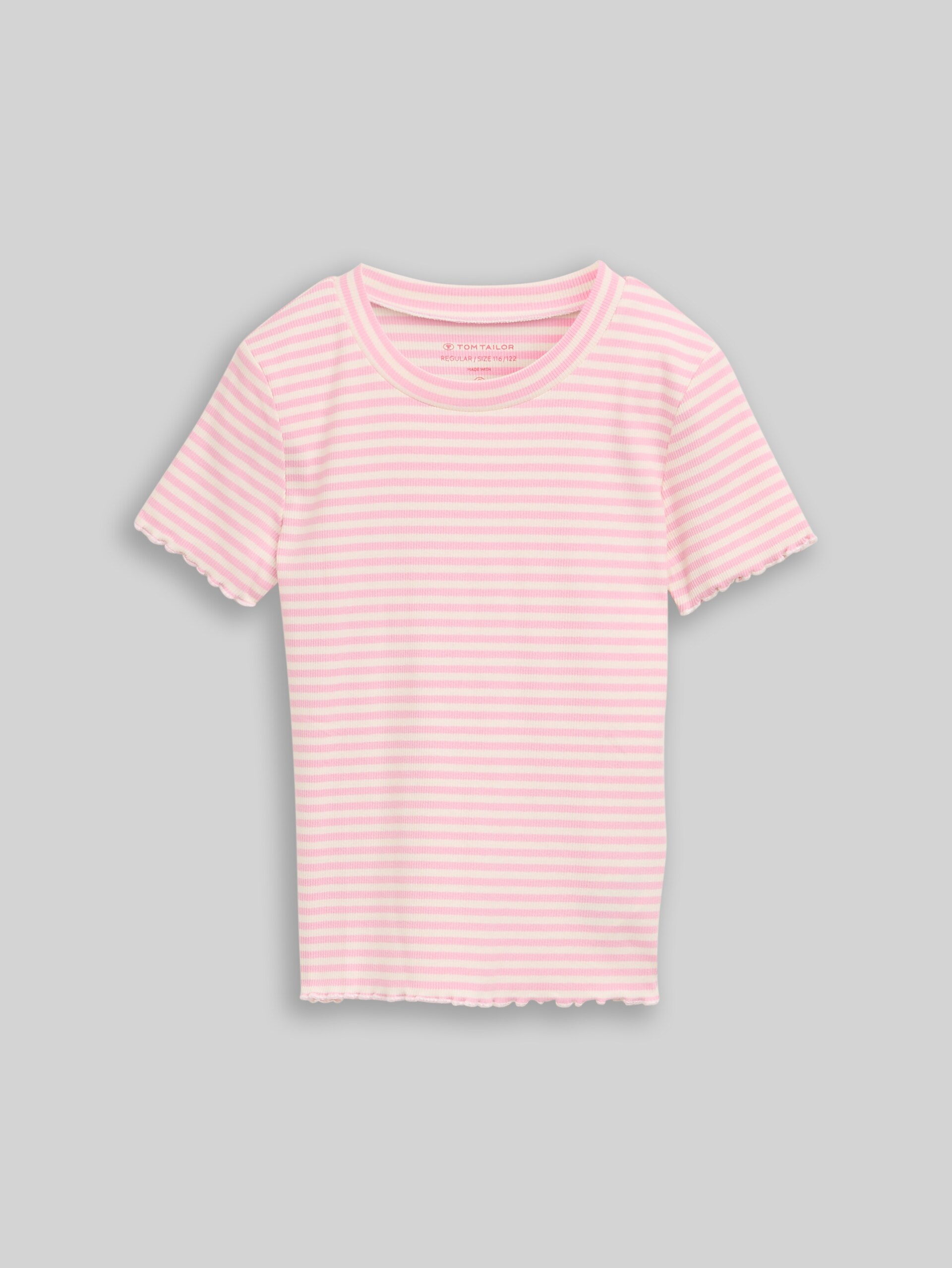 Cropped ribbed T-shirt - pink white stripe - Front product view