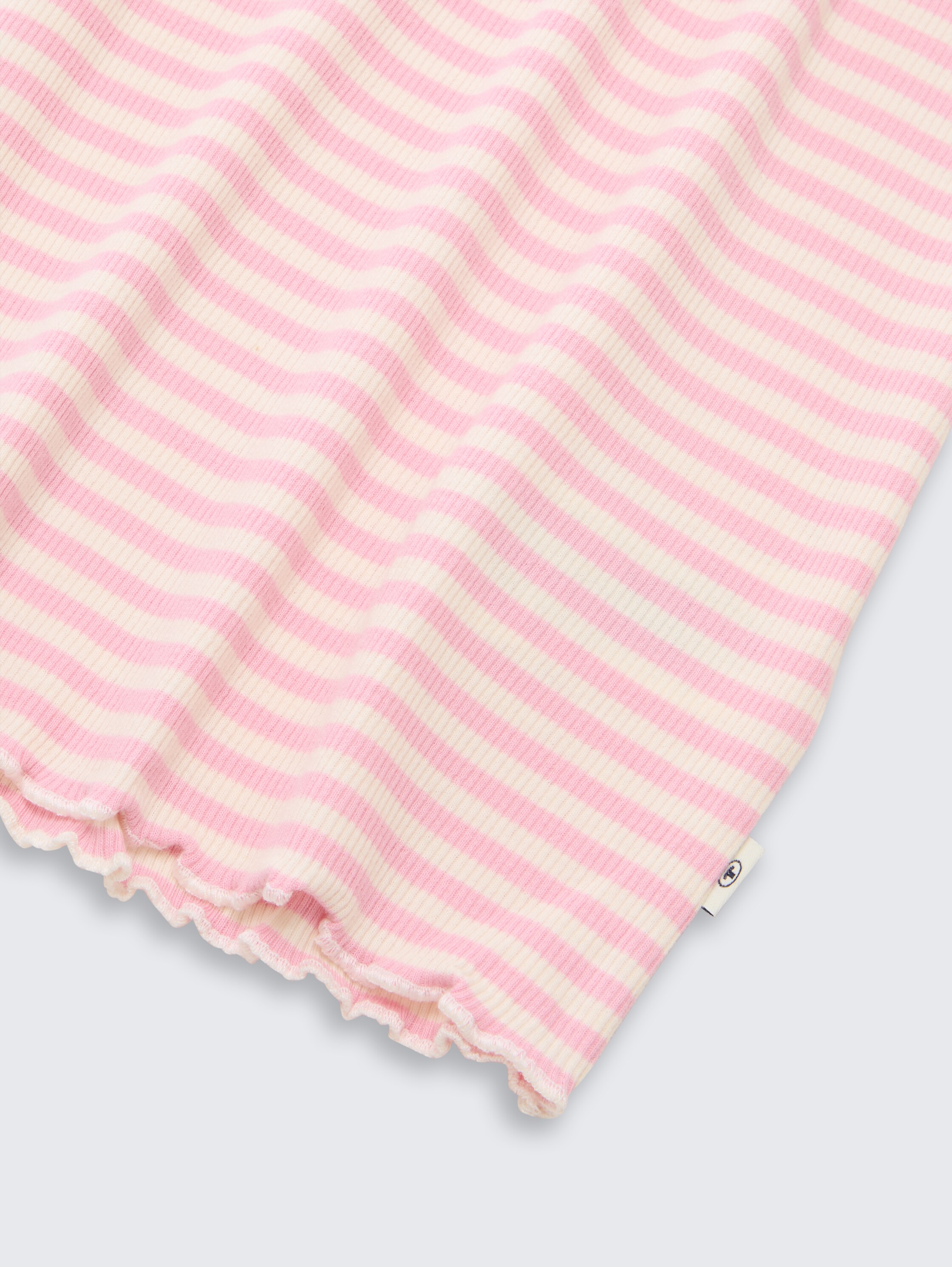 Gesneden geribd T-shirt - pink white stripe - Detailaanzicht model