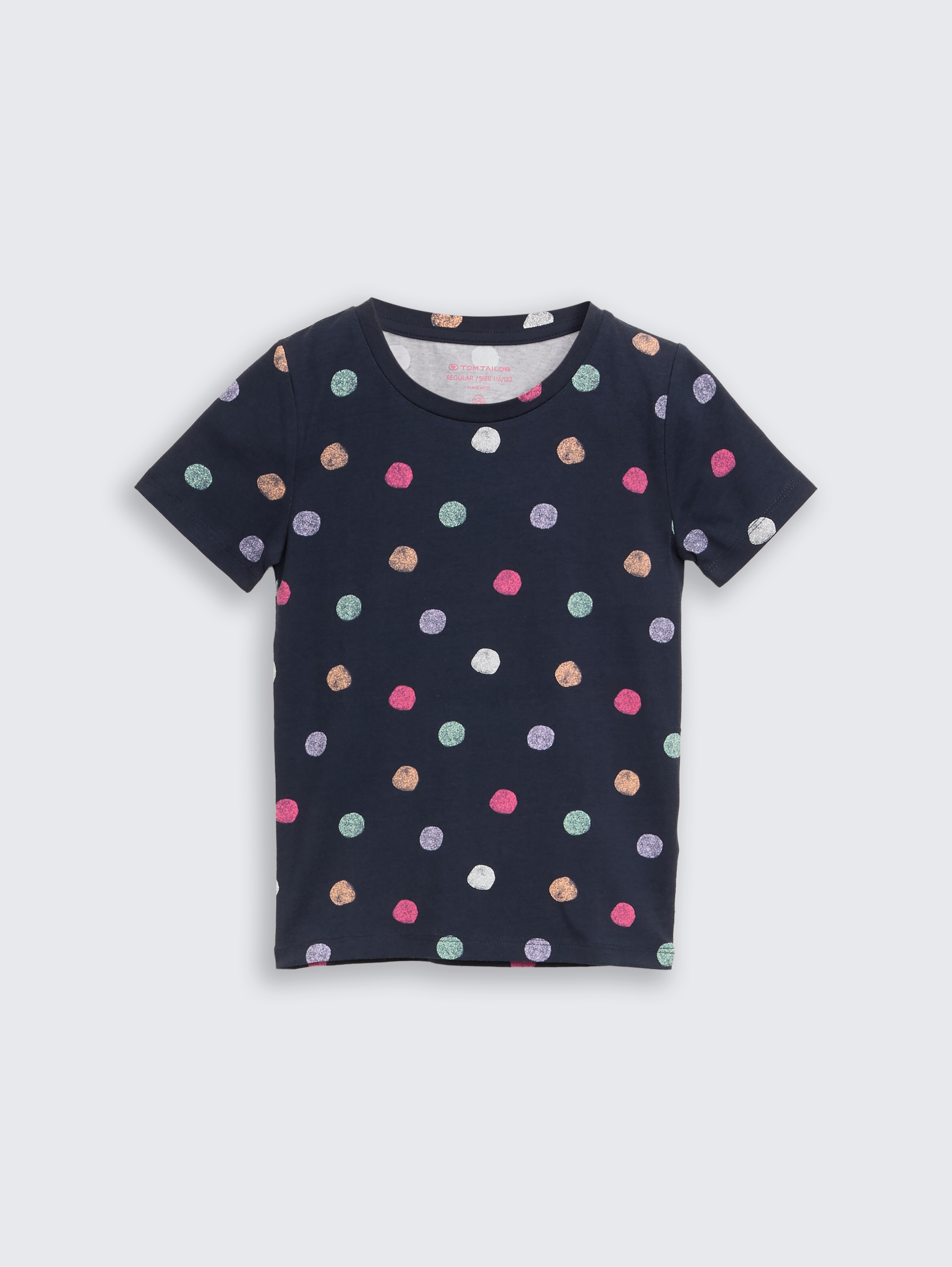 T-Shirt mit Muster von Mini Girls, dark blue multicolor dot