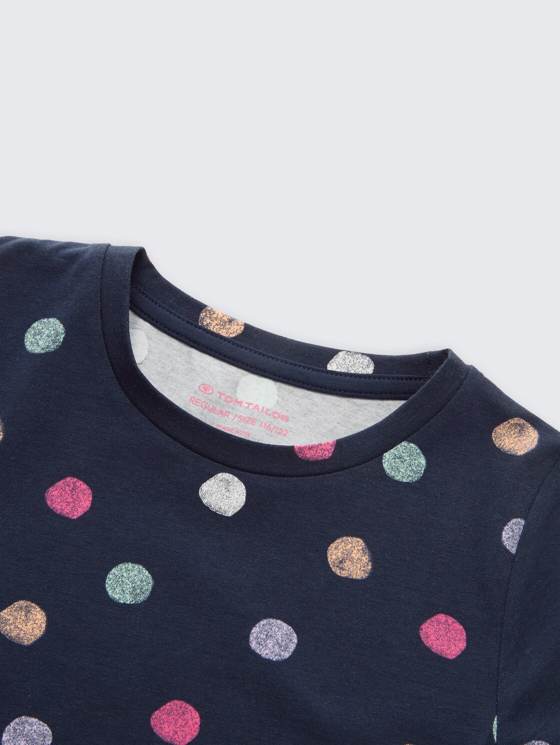 T-Shirt mit Muster - dark blue multicolor dot - Detail-Model-Ansicht